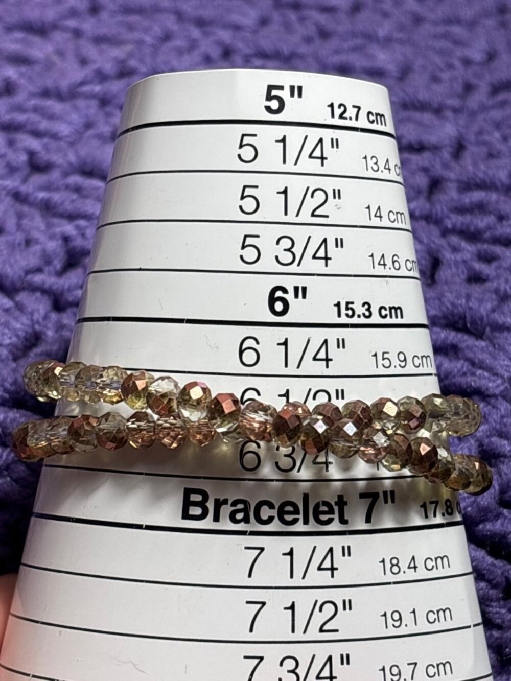 Brown Clear Faceted Glass Beaded Bracelet Copper Lobster Clasp 6.5 inches Long
